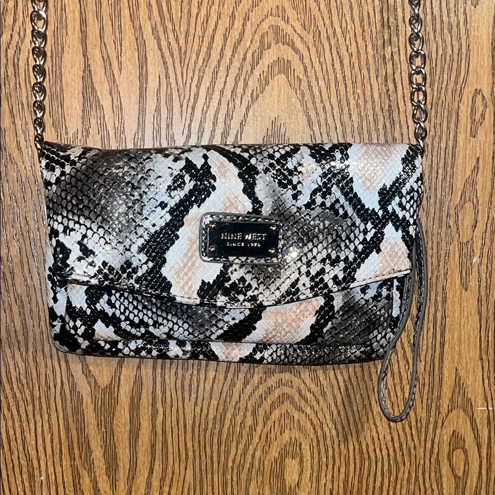Nine West Black and Cream Snake Print Bag